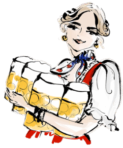 Una camarera bávara lleva con alegría una ronda de deliciosas cervezas en la animada Carpa Hippodrom durante la celebración del Oktoberfest. ¡Prost!